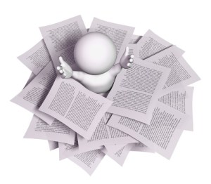 3d man with a stack of papers